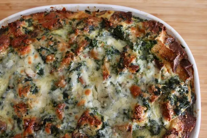 healthy brunch spinach sausage strata