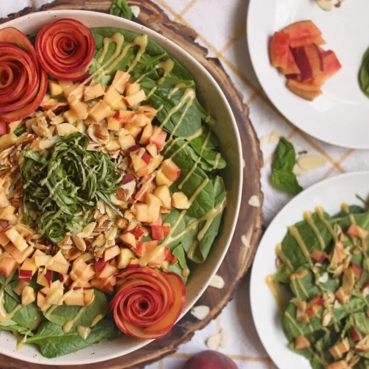 vegan peach basil spinach salad recipe