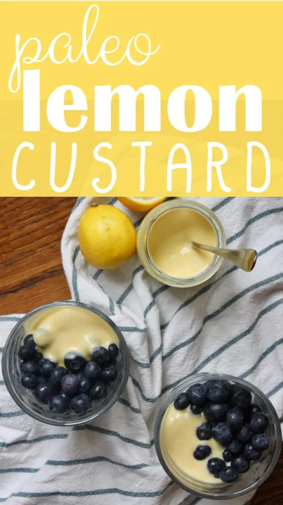 Paleo lemon custard served with fresh blueberries