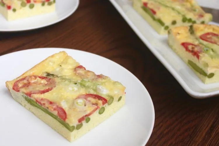 asparagus and tomato frittata with sharp cheddar cheese