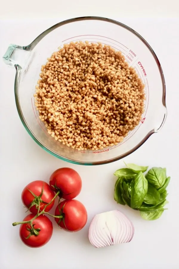 ingredients for whole grain bruschetta salad