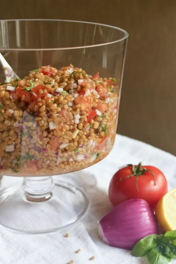 summer wheat berry bruschetta salad