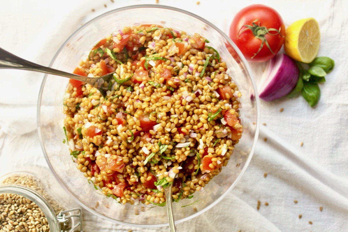 vegan wheat berry bruschetta salad recipe