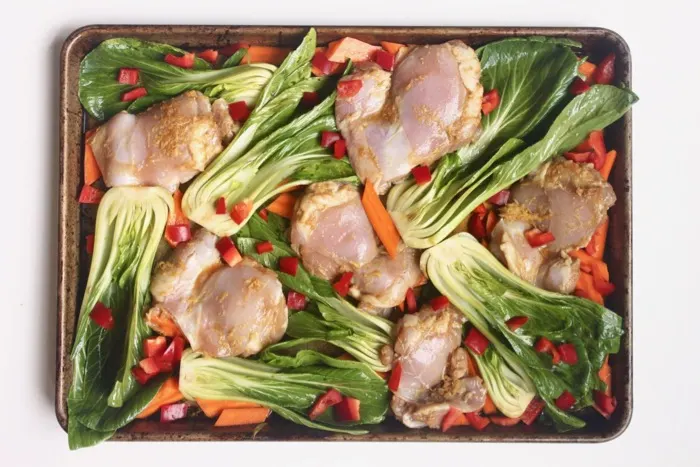 Gluten-free roasted Sesame Ginger Chicken and Vegetable dinner