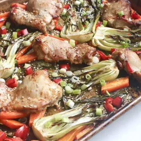 healthy sesame ginger roasted chicken sheet pan recipe