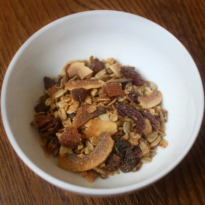 protein packed apricot maple pecan granola with coconut gluten free vegan