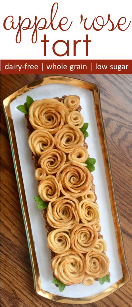 Surprisingly simple to prepare and yet stunning to serve, this dairy-free Apple Rose Tart is a must for fall celebrations. Pastry, custard and apples can all be prepared in advance and assembled when needed. #dairyfree #appletart #applerose