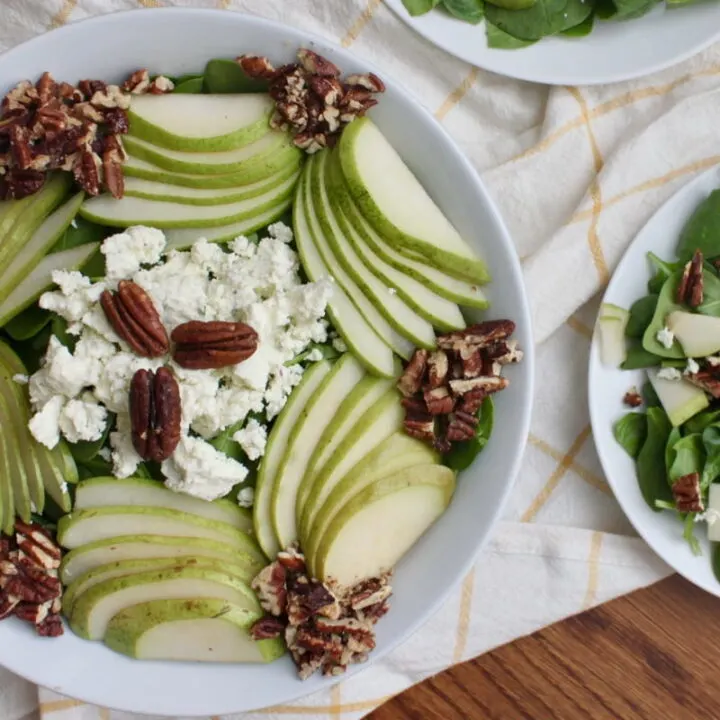 Spinach Pear Pecan Salad with Boursin cheese