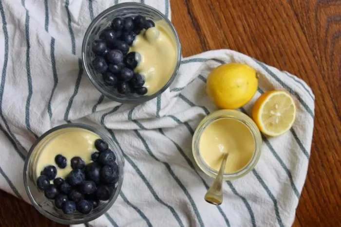 Paleo lemon custard sauce with blueberries