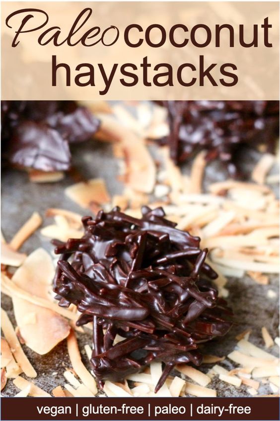 recipe for Paleo chocolate coconut haystacks on top of toasted coconut