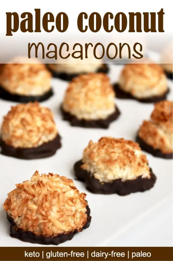 Paleo coconut macaroons dipped in chocolate