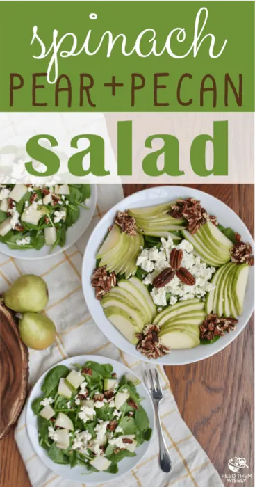spinach pear and toasted pecan salad with boursin cheese
