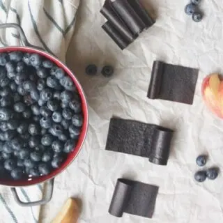 Homemade blueberry fruit roll-ups made with blueberries and apples