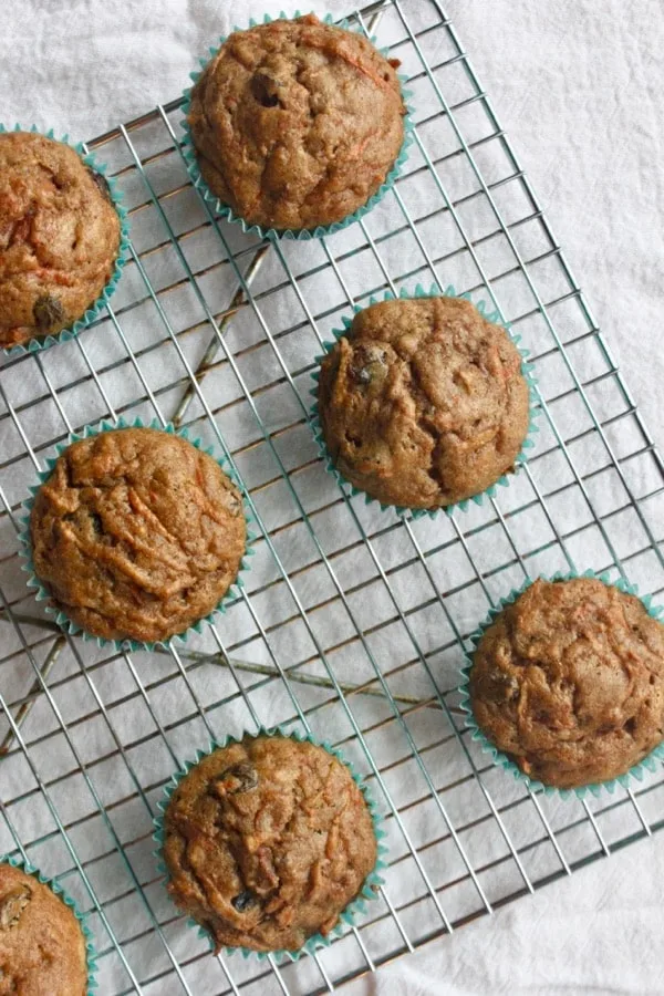 healthy morning glory muffins cooling on wire rack