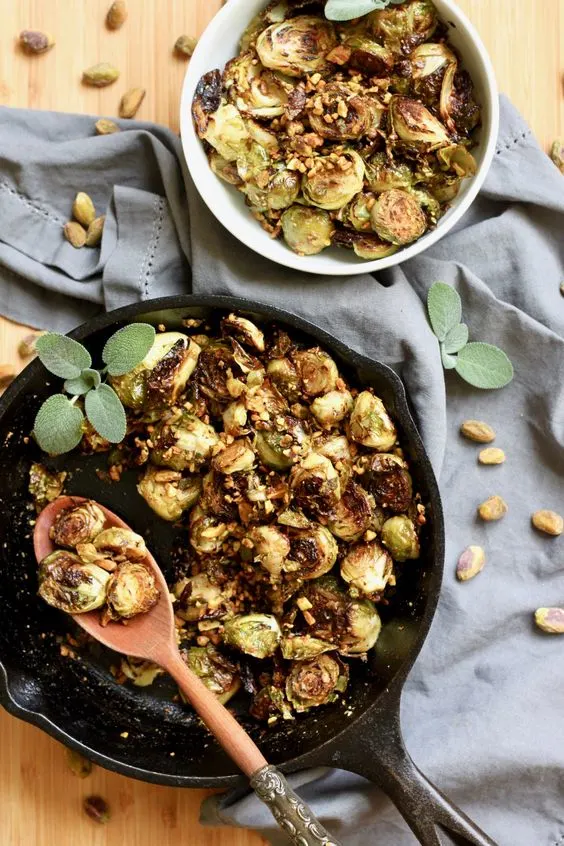Whole30 compatible brussels sprouts recipe with pistachio sage relish recipe