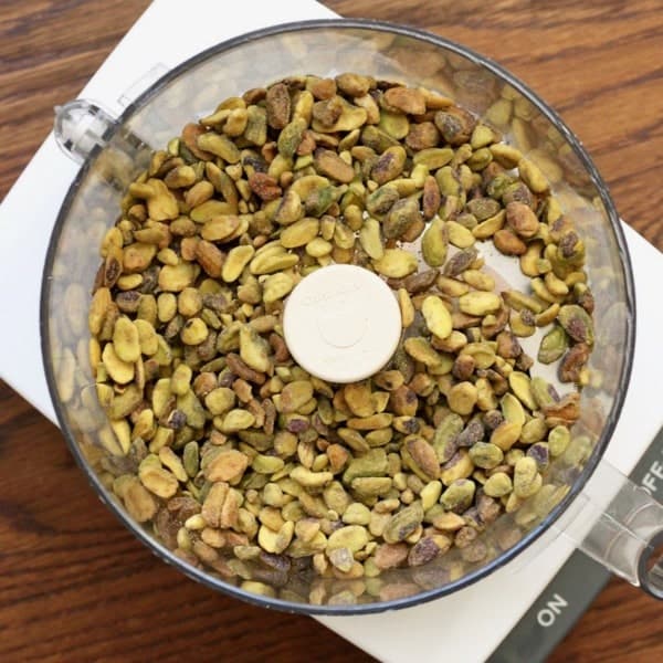 Finely chop pistachios for pistachio sage relish