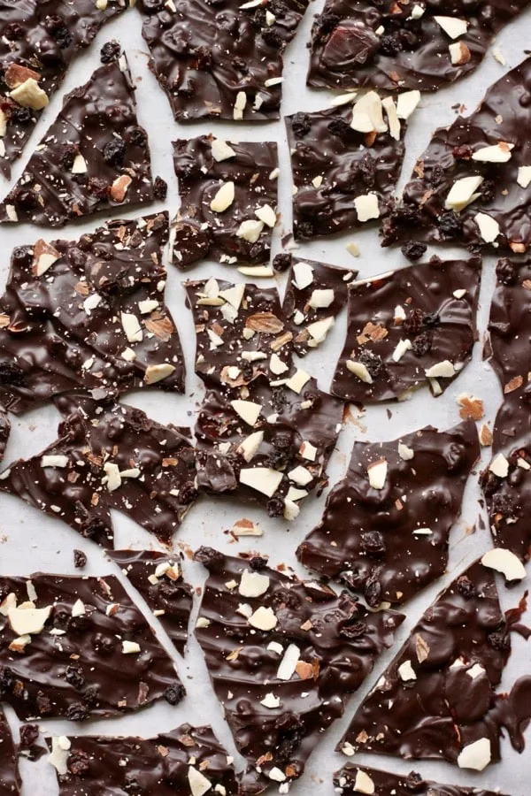 Paleo dark chocolate bark with fruit and nuts