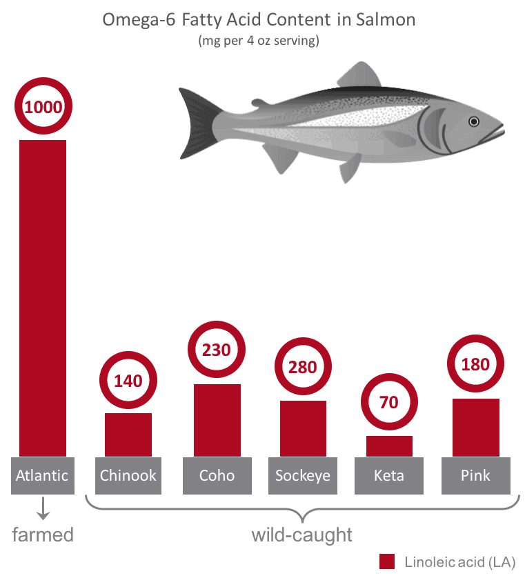 omega 6 fatty acid content in farmed and wild salmon