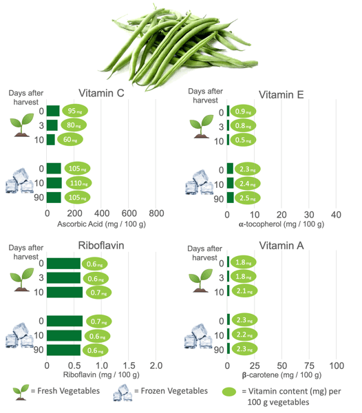 Vitamin Content in Frozen Green Beans and Fresh Green Beans
