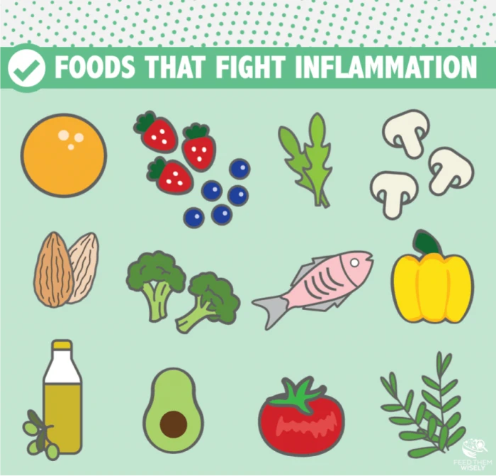Cartoon of foods that naturally fight inflammation