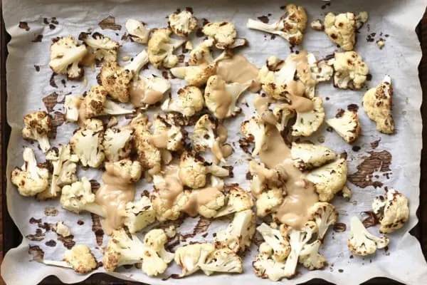 Roasted cauliflower florets with tahini sauce