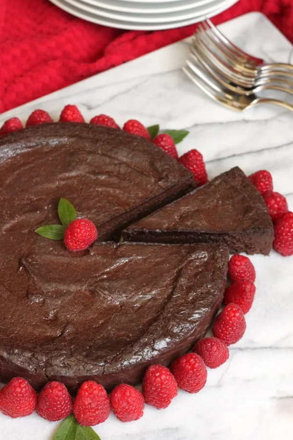 Paleo Chocolate Truffle Cake with Raspberries