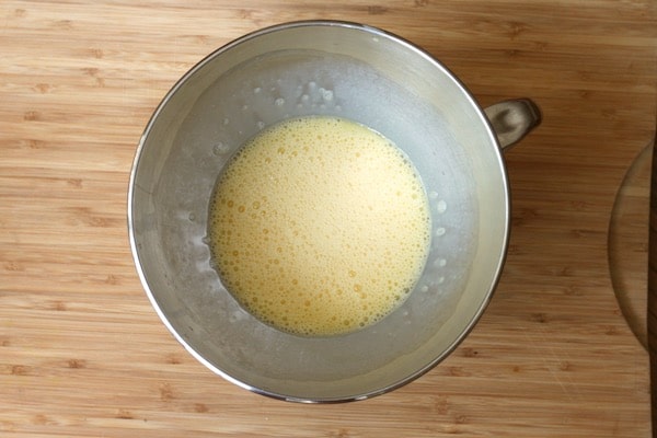 Mix eggs until frothy before adding to the hot water bath