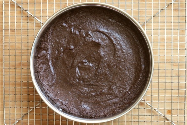 Paleo chocolate cake cooling on a wire rack
