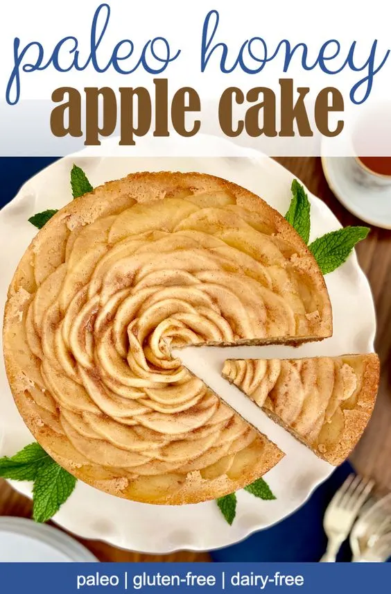 rose shaped paleo apple honey cake with mint garnish