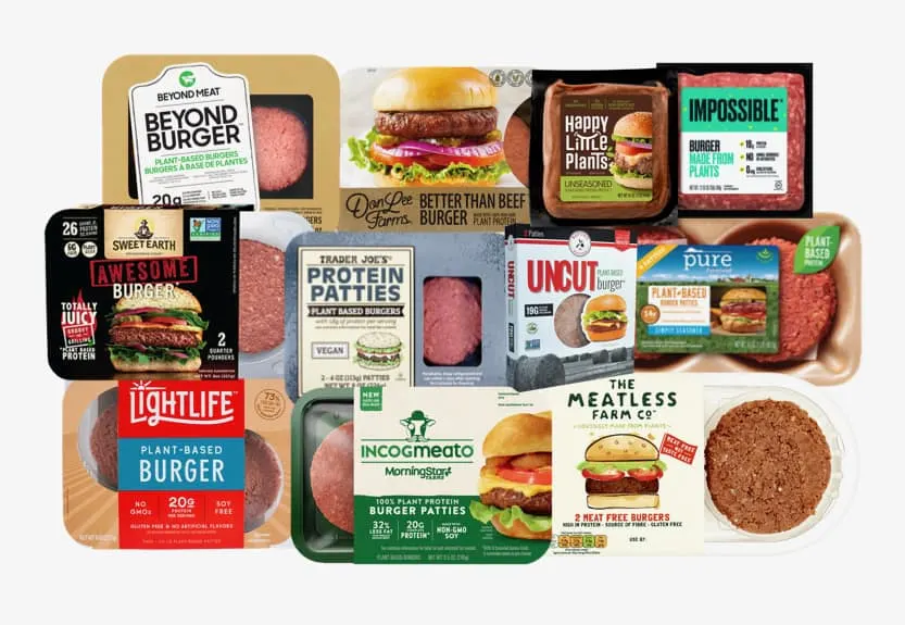 compilation of popular plant-based burger packages