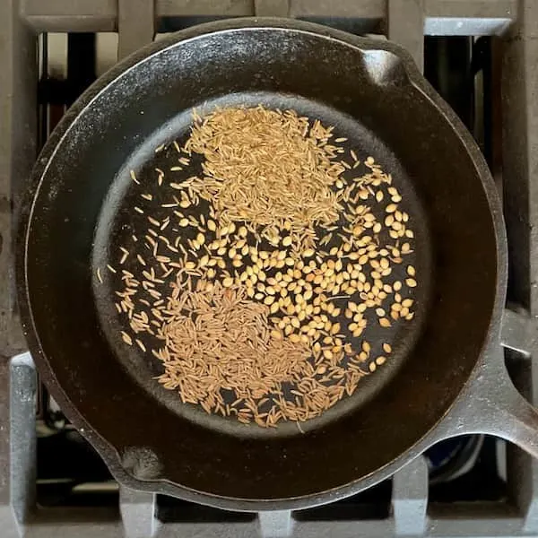 toast cumin seed, coriander seed and caraway seed to bring out flavor