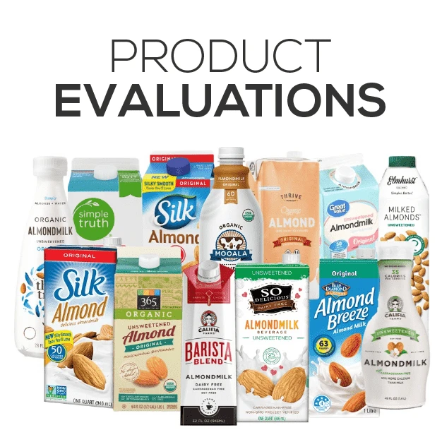 Feed Them Wisely Product Evaluations Image with many containers of almondmilk