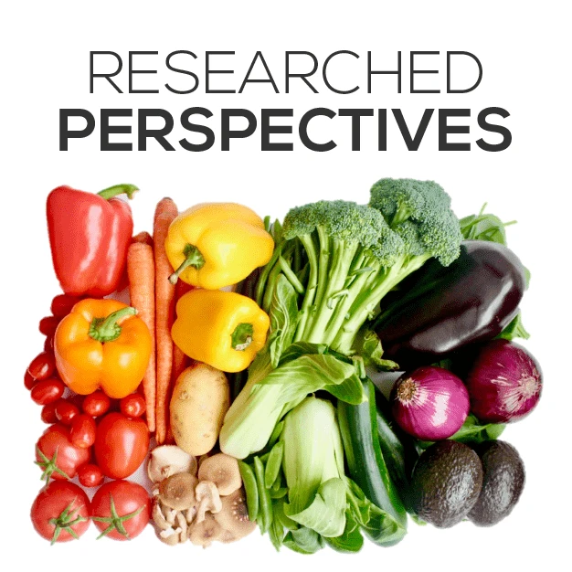 Feed Them Wisely Researched Perspectives Image with Multiple Vegetables Arranged like a Rainbow