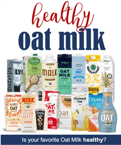 compiled image of popular oat milks for an evaluation of what oat milks are healthy